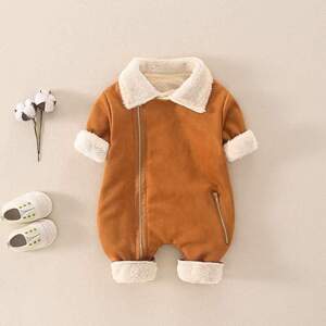 Baby Newborn Brown Fleece Lined Romper Baby Newborn Brown Fleece Lined Romper